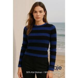 Maje Paris Striped Mohair Sweater Blue Black Kid Mohaur Sz 3 Med Cool girl